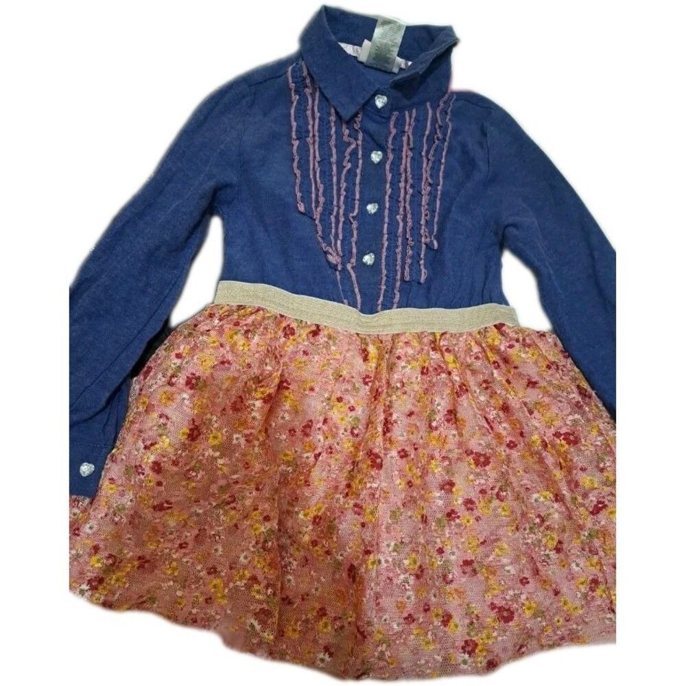 Pink And Violet Girls Denim Dress With Tulle Tutu Size 6 School Easter Dress